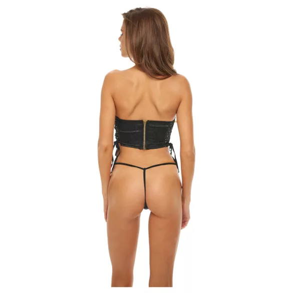 Bombshell - Crop-Top, Leopard Korsett und String (Schwarz)