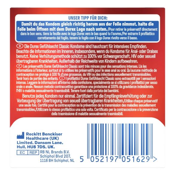 Durex Feel Thin - Hautnahes Gefühl Kondom (3 Stk.)