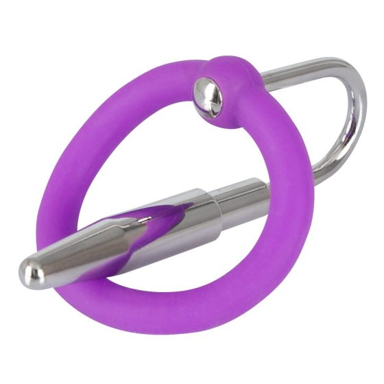 Penisplug - Silikon-Penisschaft-Ring mit Harnröhrenkegel (Lila-Silber)