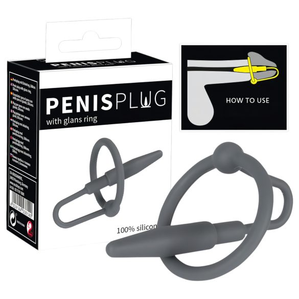 Penisplug - Silikon-Eichelring mit Harnröhrenkegel (Grau)