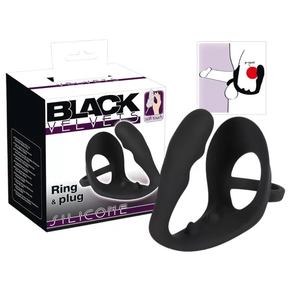 Black Velvet - Penis- und Hodenring Anal-Dildo (schwarz)