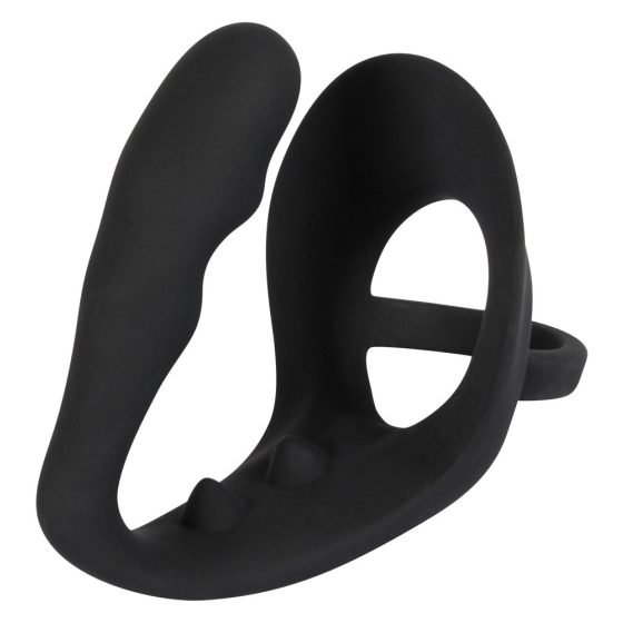 Black Velvet - Wellenförmiger Anal-Dildo mit Penis- und Hodenring (Schwarz)