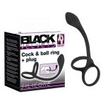   Black Velvet - dünner Anal-Dildo mit Penis- und Hodenring (schwarz)