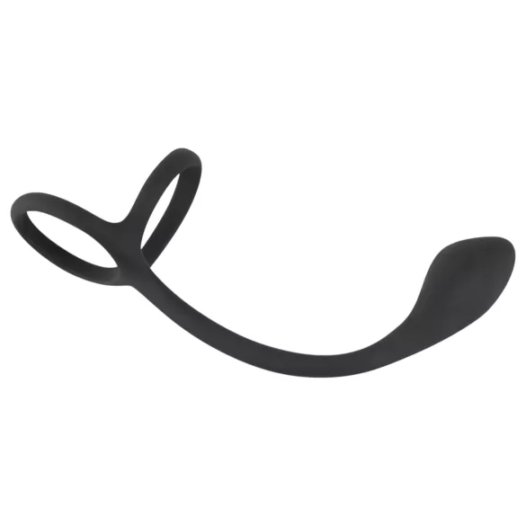 Black Velvet - schlanker Analdildo mit Penis- und Hodenring (schwarz)
