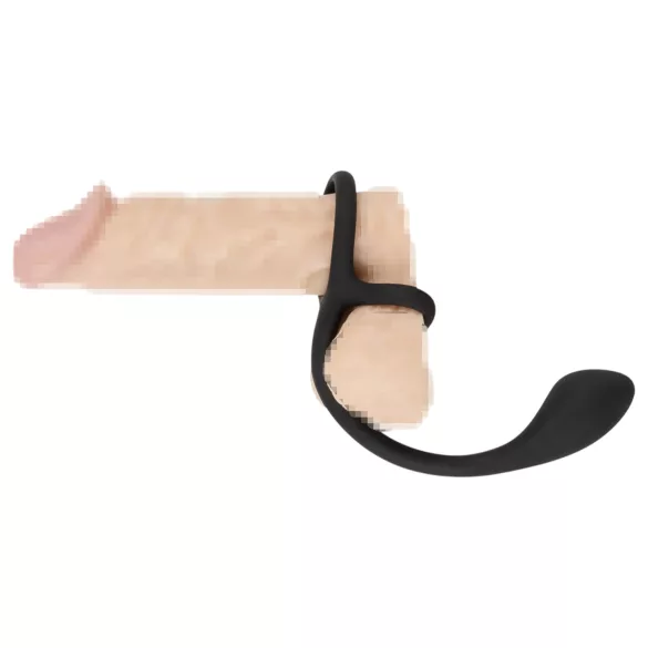Black Velvet - schlanker Analdildo mit Penis- und Hodenring (schwarz)