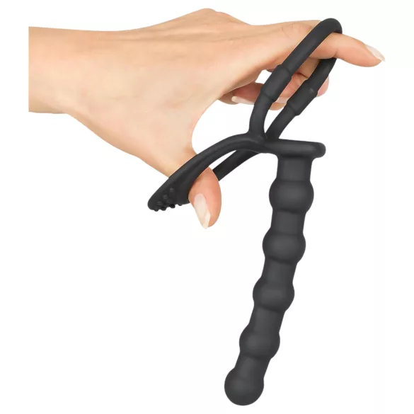 Black Velvet - Hoden- & Penisring mit Anal-Dildo (schwarz)