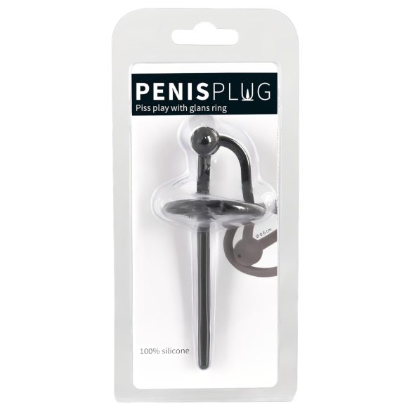 Penisplug - Silikon-Eichelring mit hohlem Harnröhrenstab (schwarz)