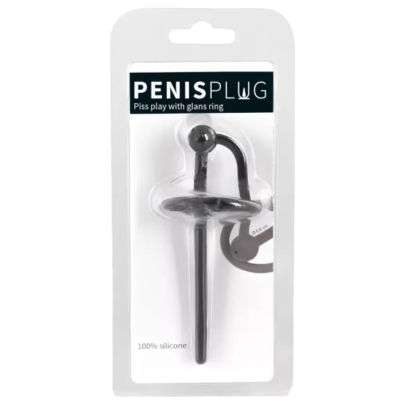 Penisplug - Silikon Eichelring mit hohlem Dilator (schwarz)