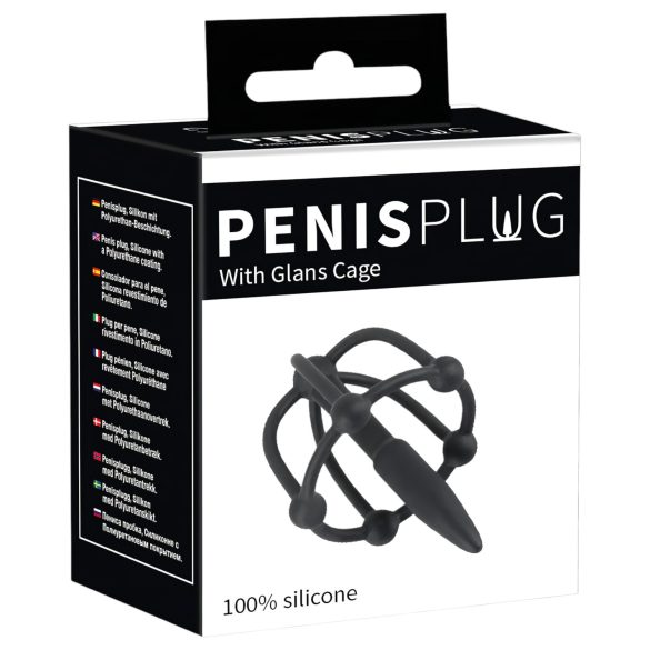 Penisplug - Silikon-Eichelkäfig mit Harnröhrenkegel (schwarz)