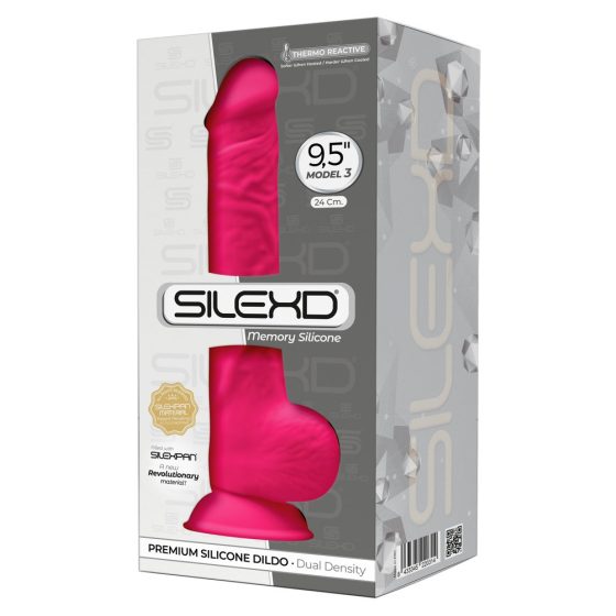 Silexd 9,5 - formbarer, saugnapfbestückter, Hoden Dildo - 24cm (rosa)