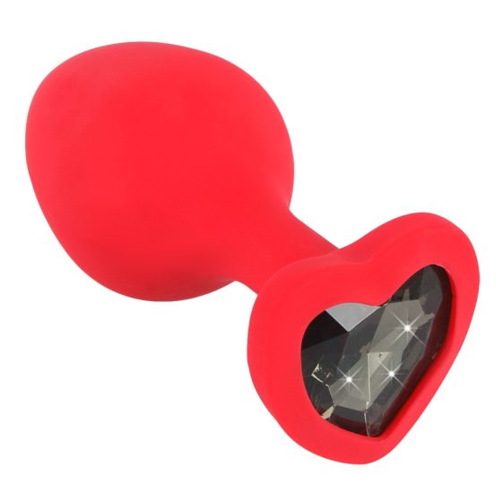 You2Toys Plug M - Anal-Dildo mit schwarzem Stein und Herzform - Medium (Rot)