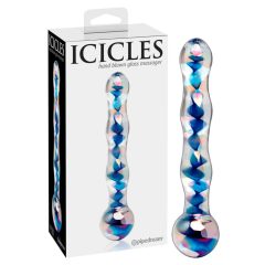   Icicles No. 08 - gewellter, doppelseitiger, Glasdildo (transparent-blau)