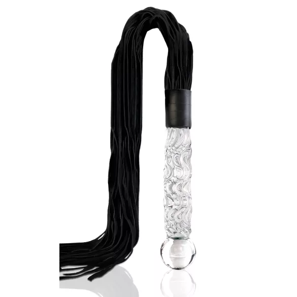 Icicles Nr. 38 - Lederpeitsche und Glasdildo (transparent-schwarz)