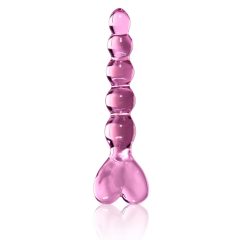 Eiszapfen Nr. 43 - Glasdildo mit Perlen, herzförmig (rosa)