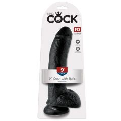 King Cock 9 - großer Saugnapf, Hoden Dildo (23cm) - schwarz