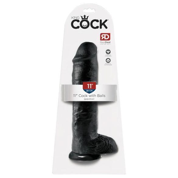 King Cock 11" - großer Dildo mit Saugnapf und Hoden (28 cm) - schwarz