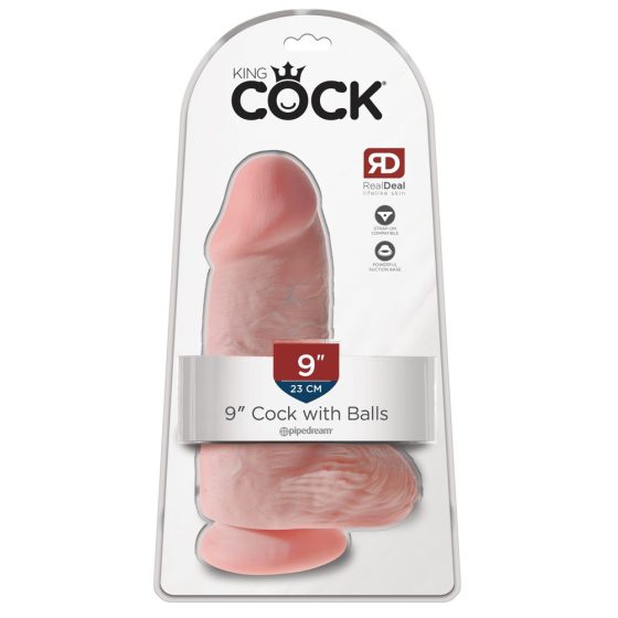King Cock 9 Chubby - Saugnapf und Hoden Dildo (23cm) - natur