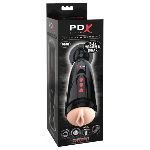 PDX Elite Dirty Talk - Vibrierender Masturbator mit Vagina-Design (Schwarz)