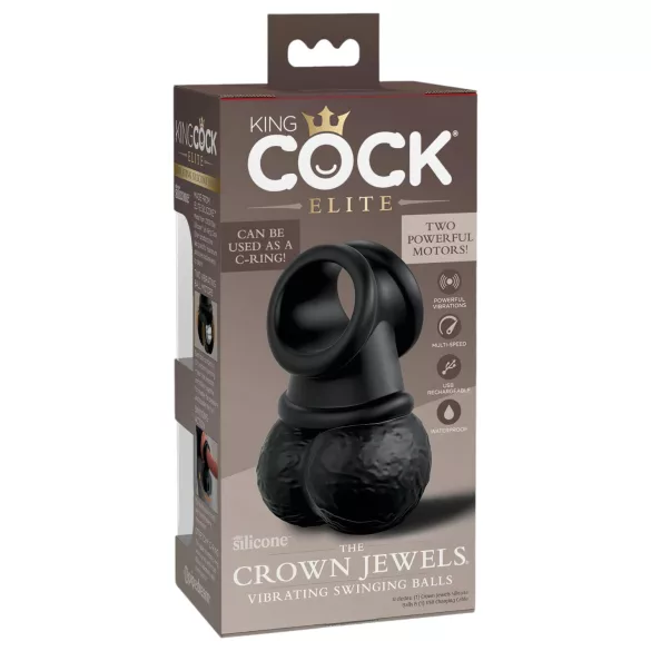 King Cock Crown Jewels - vibrierender Penisring (schwarz)