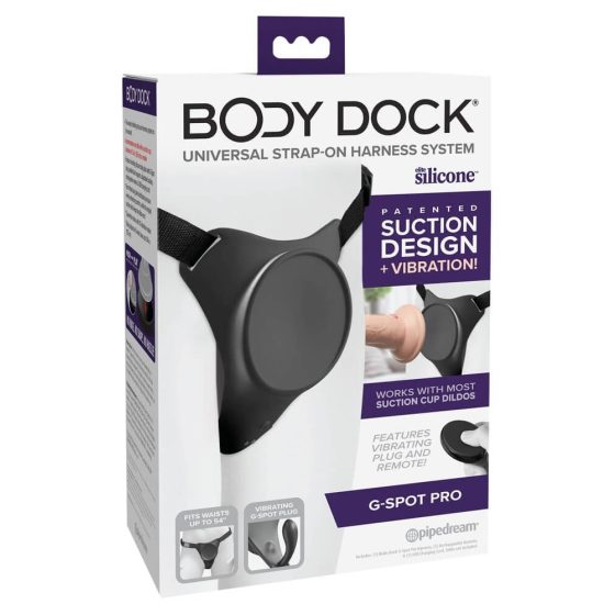 Body Dock G-Punkt Pro - akkubetriebener, funkgesteuerter Strap-on-Bodysuit (schwarz)