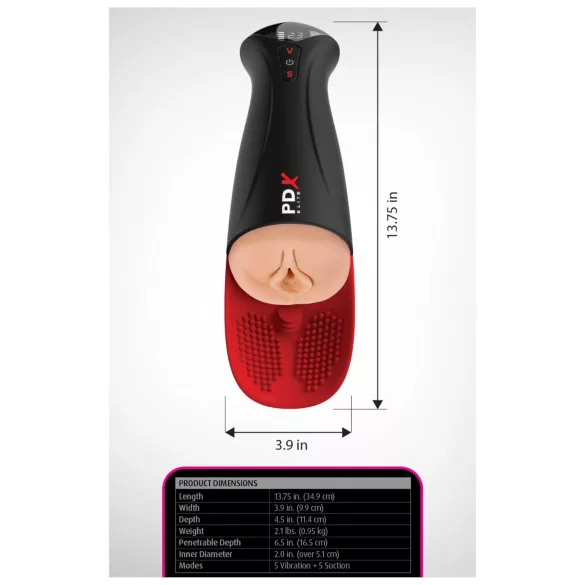 PDX Elite Fuck-O-Mat Pro XL - stimulierter, saugender Vibrations-Masturbator (schwarz)