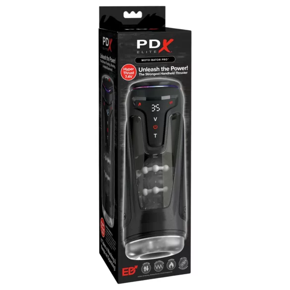 PDX Elite Moto-Bator Pro - perlender, beheizbarer Stoß-Masturbator (schwarz)