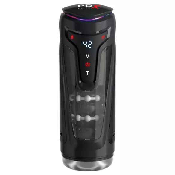 PDX Elite Moto-Bator Pro - perlender, beheizbarer Stoß-Masturbator (schwarz)