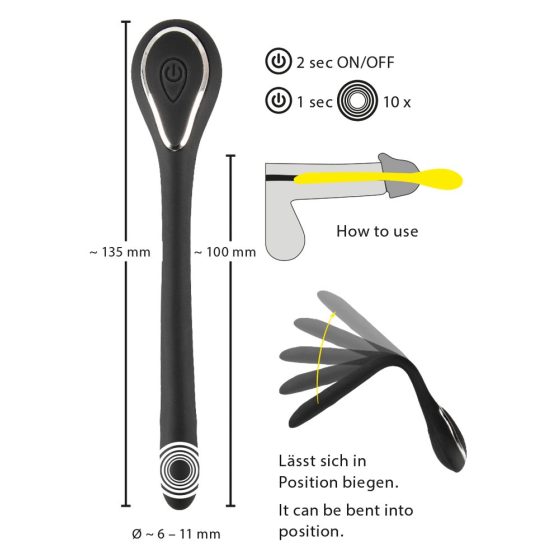 Penisstecker Dilator - Akku-Harnröhrenvibrator (0,6-1,1cm) - Schwarz