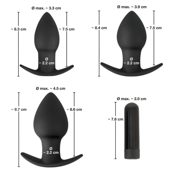 Black Velvet - Wiederaufladbares Analdildo-Set - 3-teilig (schwarz)