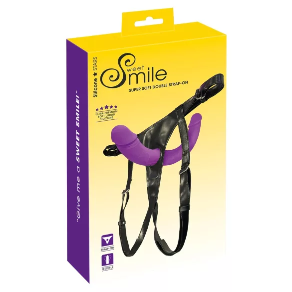 SMILE - lila-schwarzes Strap-On-Duo-Dildo mit Unterteil