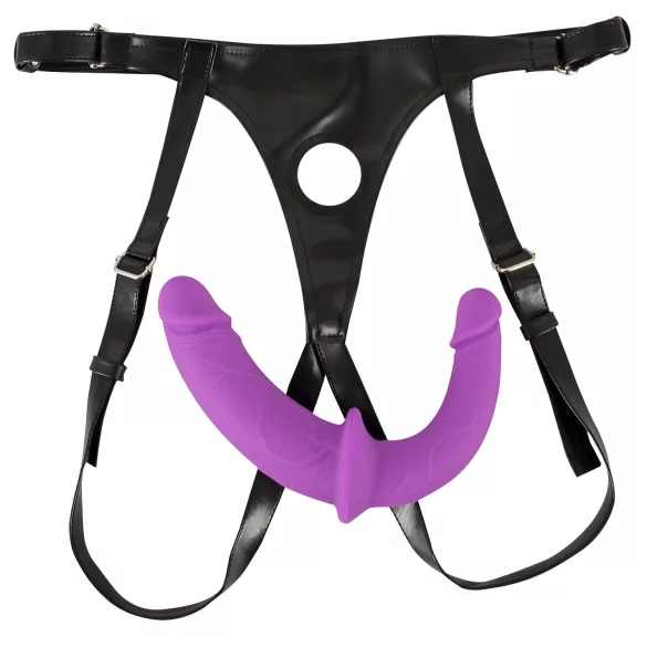 SMILE - lila-schwarzes Strap-On-Duo-Dildo mit Unterteil