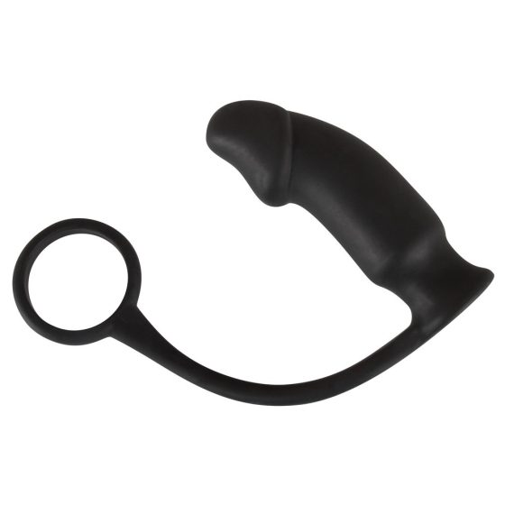 Schwarzer Samt-Analvibrator mit Penisring (schwarz)