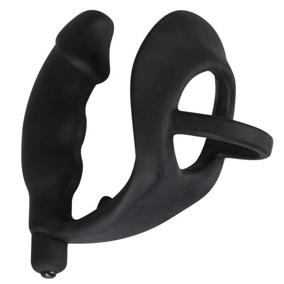 Black Velvet - Penishafter Anusvibrator mit Penis- und Hodenring (schwarz)