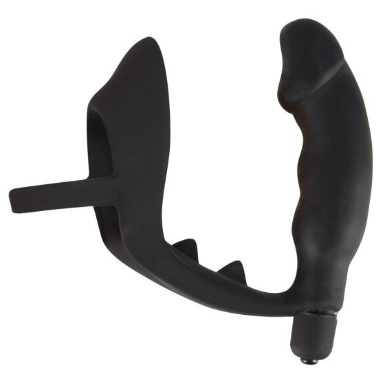 Black Velvet - Penishafter Anusvibrator mit Penis- und Hodenring (schwarz)
