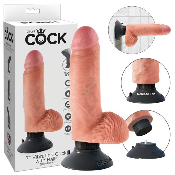 King Cock 7 Saugnapf-Vibrator (18 cm) - hautfarben