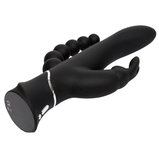 Happyrabbit Dreifach - wiederaufladbarer Vibrator mit Klitoris- und Analkar (schwarz)