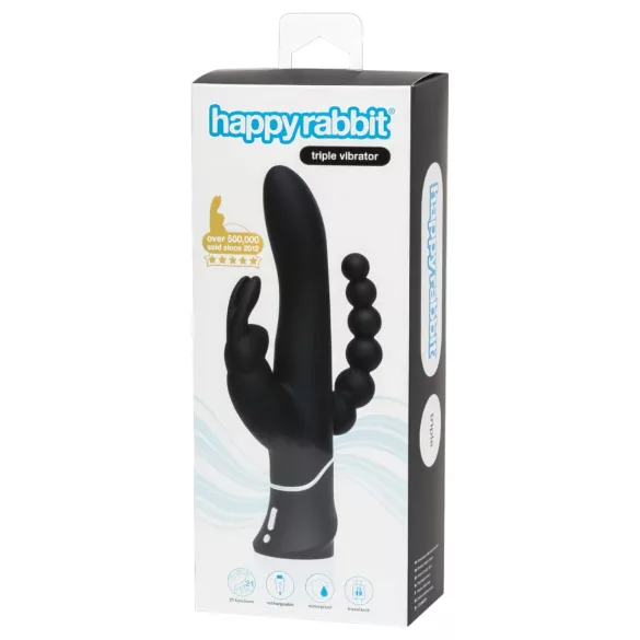 Happyrabbit Triple - Akku-Klitoris- und Analvibrator (schwarz)