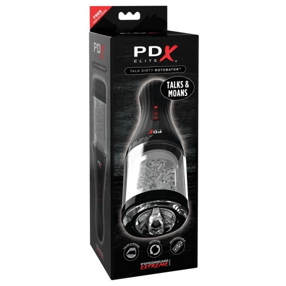 PDX Elite Rotobator - stöhnender, drehender Masturbator (transparent-schwarz)