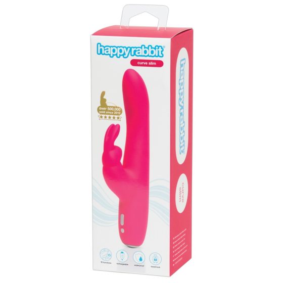 Happyrabbit Curve Slim - wasserdichter, wiederaufladbarer Vibrator mit Zauberstab (pink)