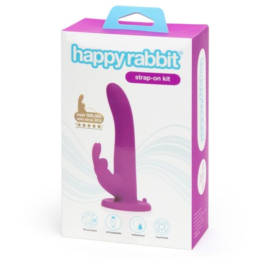 Happyrabbit Strap-On - Hase-förmiger anlegbarer Vibrator (lila)