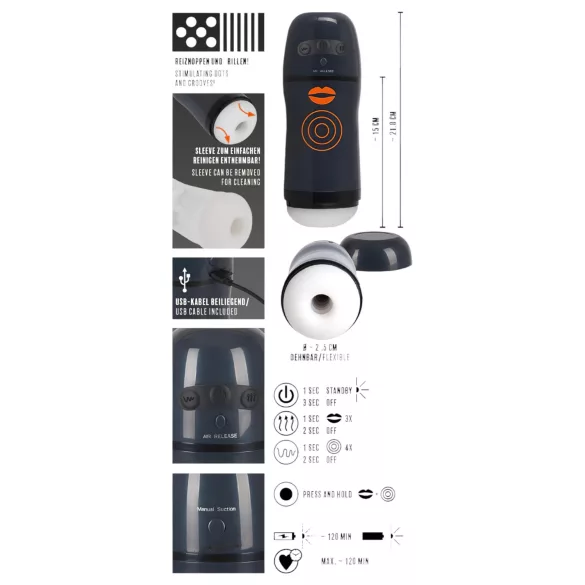 Rebel - 2in1 Saug- und Vibrationsmasturbator (schwarz)