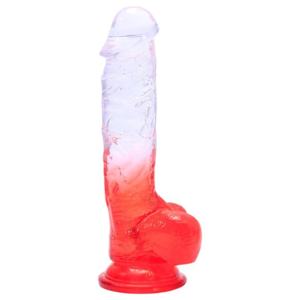 Sunfo - Saugnapf Dildo mit Hoden - 21cm (transparent-rot)