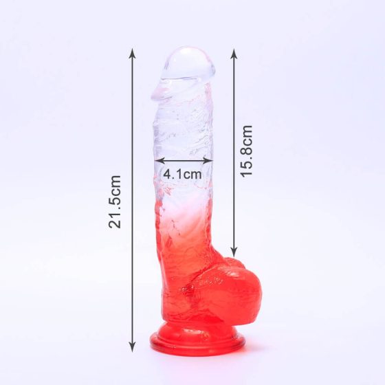 Sunfo - Saugnapf, realistischer Dildo mit Hoden - 21cm (transparent-rot)