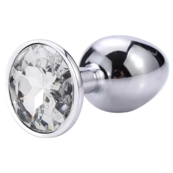 Sunfo - Metall Analplug mit weißem Stein (silber)