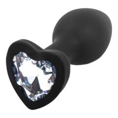  Sunfo - Silikon-Analdildo mit herzförmigem Stein (schwarz und weiß)