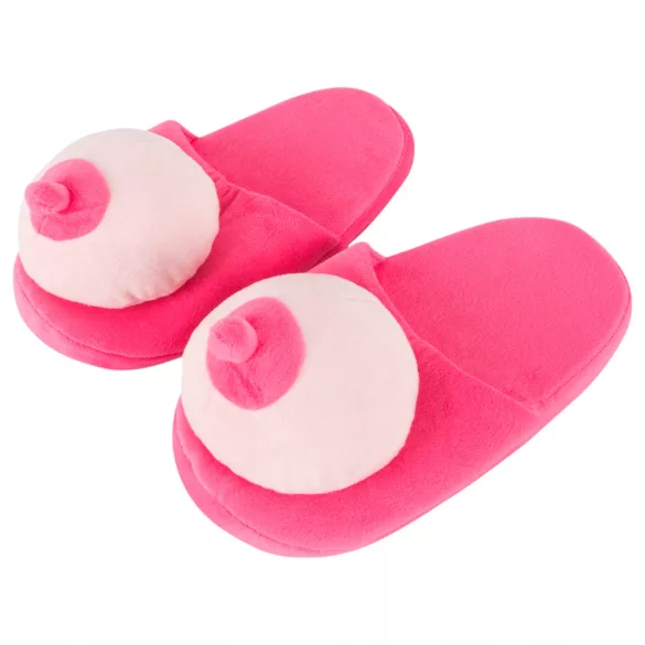 Rosa Plüsch-Pantoffeln - Brustform