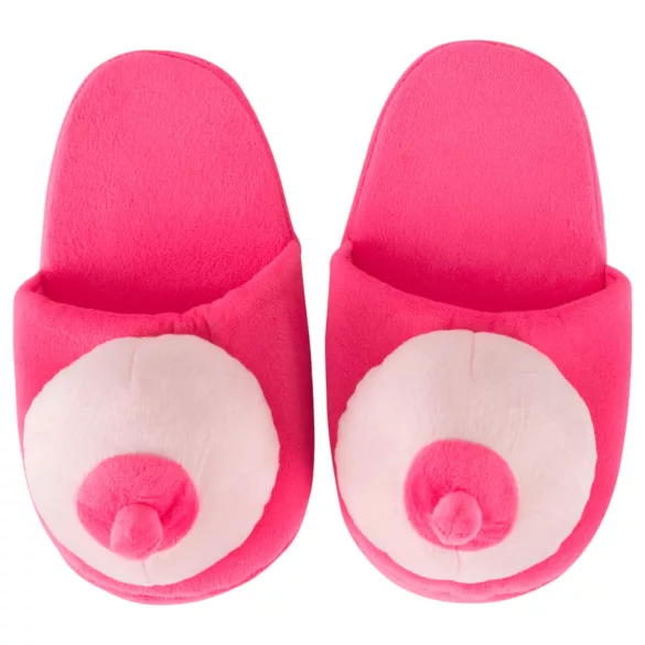 Rosa Plüsch-Pantoffeln - Brustform