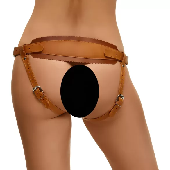 ZADO - Leder Bodygeschirr für Strap-On (braun) - XXL