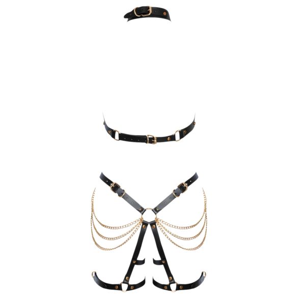 ZADO - 2-teiliges Leder-Harness-Set (schwarz-gold)