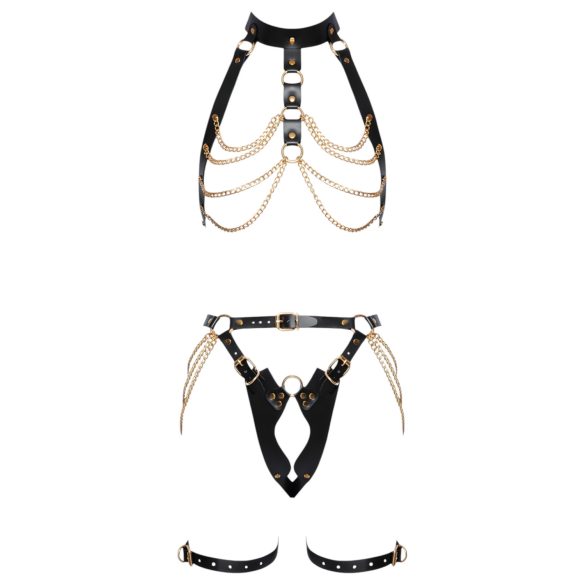 ZADO - 2-teiliges Leder-Harness-Set (schwarz-gold)